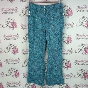 Etcetera pants flowers floral Blue Patterned bottoms pocketed white buttons
